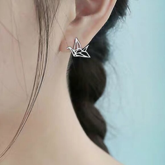Paper Crane Studs Earrings - Picture 3 of 3